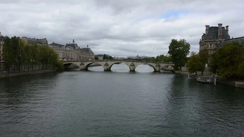 View landscape and cityscape of old town Paris city and riverside of Seine river Stock Footage 81355467