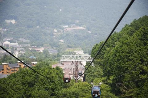 View landscape and Hakone Ropeway and Tozan Cable car for japanese people t.. Stock Photos
