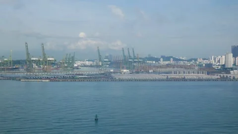 View landscape of a day cityscape container at pier port of singapore. Aeri.. Stock Footage 248029489