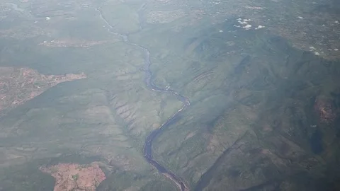 View of landscape, forest and river from airplane, Kerala, India, FullHD 1080p Stock Footage 138681213