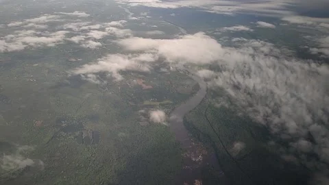 View of landscape, forest and river from airplane, Kerala, India, FullHD 1080p Stock Footage 138683549