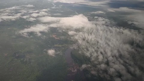 View of landscape, forest and river from airplane, Kerala, India, FullHD 1080p Stock Footage 138683776