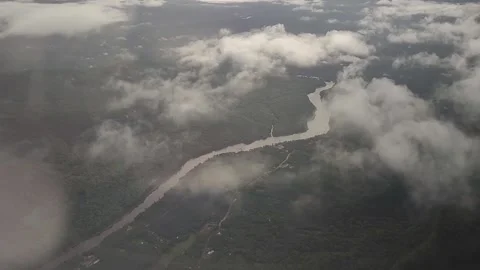 View of landscape, forest and river from airplane, Kerala, India, FullHD 1080p Stock Footage 138684382