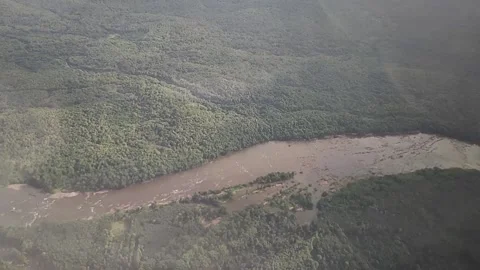 View of landscape, forest and river from airplane, Kerala, India, FullHD 1080p Stock Footage 138684731