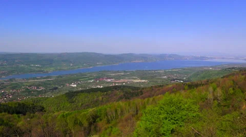 View of a landscape with the lake Stock Footage 25619717