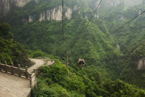 View landscape mountain and cable car cableway for chinese people foreign t.. Stock Photos