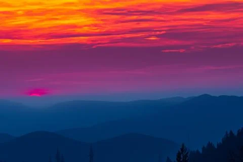 View of landscape nature and mountain with sunlight and sunset in twilight Stock Photos