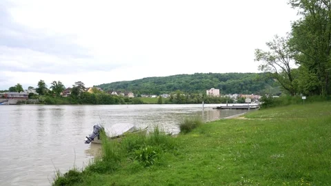 View of the landscape in next to the Rhein river in Switzerland Stock Footage 241569797