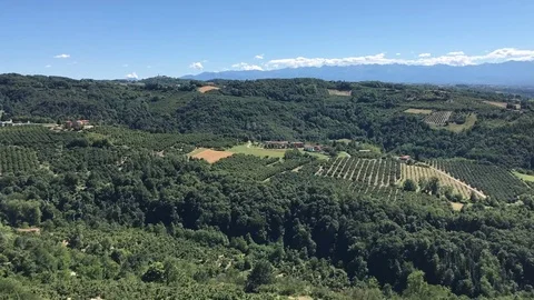 View of Langhe hills from Albaretto Torre, Piedmont - Italy Stock Footage 77284433
