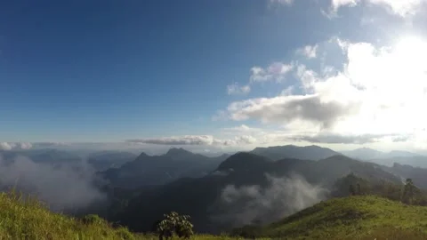 View on Laos mountains with moving clouds, view from Thailand side, 4K Stock Footage 155103668