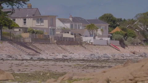 View of large, beachfront homes on Jersey Stock Footage 125053030