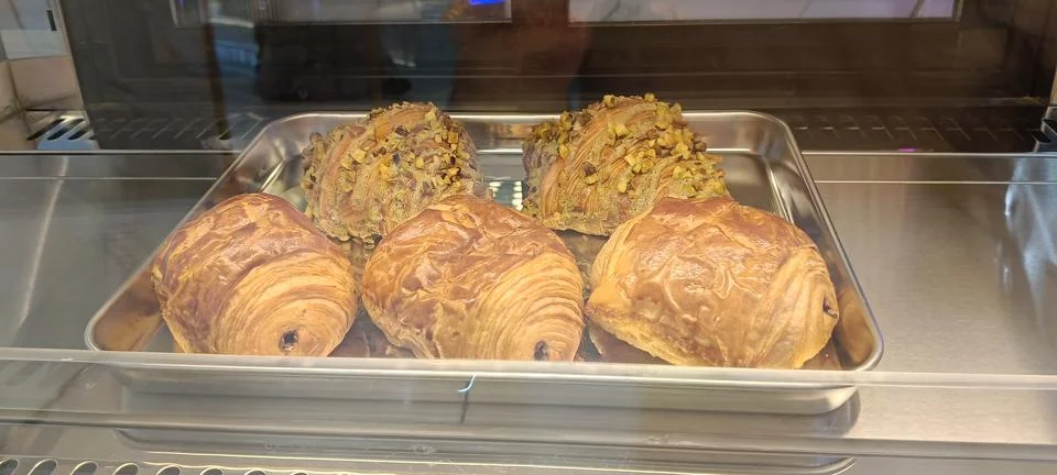 View of large bread on a tray Stock Photos