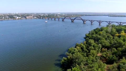 View of the large bridge over the bay from above. Stock Footage 140562294
