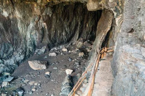 View into a large cave used by pirates in the past near ajuy in fuerteventura Stock Photos