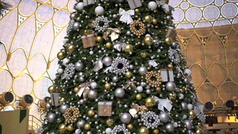 View of a large Christmas tree decoration, from bottom to top Stock Footage 229003779