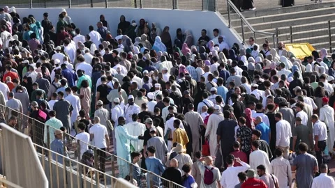 View of a large crowd gathered at Stade de l'Ill, France. Video stock 335760492