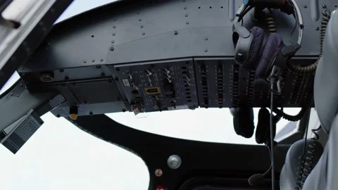 View of large number of buttons and toggle switches, in small civil or military Stock Footage 171355032