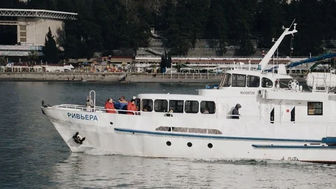 View of a large pleasure boat passing by. Cool dynamic frames in motion. Stock Footage 123112809