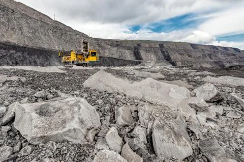 View of a large quarry for the extraction of limestone and coal. Stock Photos