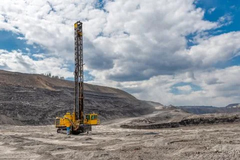 View of a large quarry for the extraction of limestone and coal. Stock Photos