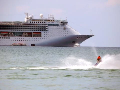 View of a large ship offshore Stock Photos