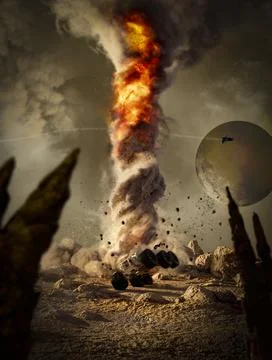 View of a large tornado, 3d animation Stock Illustration