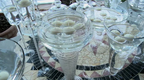 View of large vases with floating candles Stock-Footage 43838916