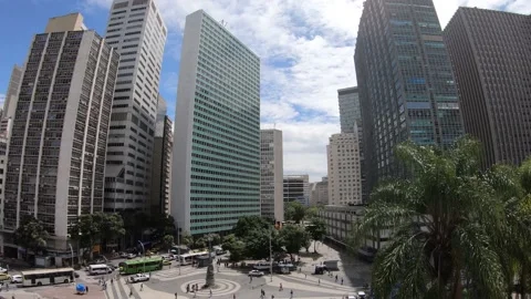 View of Largo da Carioca showing buildings and traffic Stock Footage 231226597