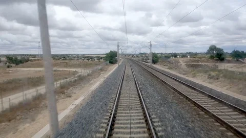View of the last car of the train. high-speed train Stock-Footage 121987223