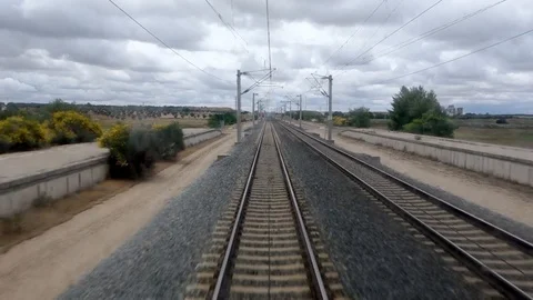 View of the last car of the train. high-speed train Stock Footage 121987355