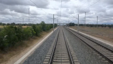 View of the last car of the train. high-speed train Stock-Footage 121987780