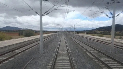 View of the last car of the train. high-speed train Stock Footage 121988517