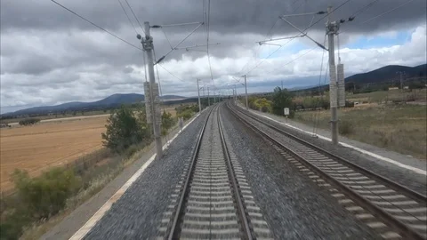 View of the last car of the train. high-speed train Stock Footage 121988552