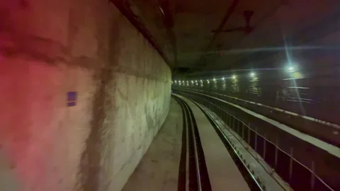 The view from the last coach of a driverless metro train Stock Footage 343196090