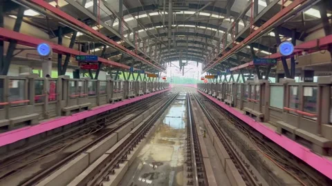 The view from the last coach of a driverless metro train Stock Footage 343196121
