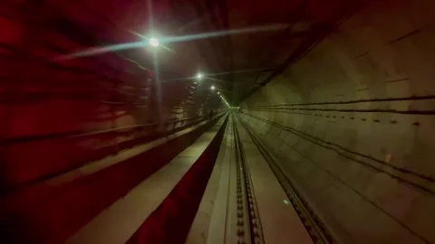 The view from the last coach of a driverless metro train Stock Footage 343196166