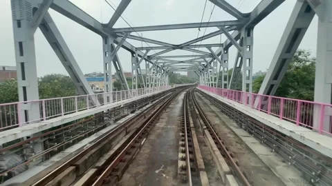 The view from the last coach of a driverless metro train Stock Footage 343196235