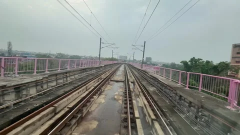 The view from the last coach of a driverless metro train Stock Footage 343196244