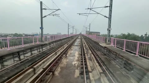 The view from the last coach of a driverless metro train Stock Footage 343196258