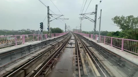 The view from the last coach of a driverless metro train Stock Footage 343196275