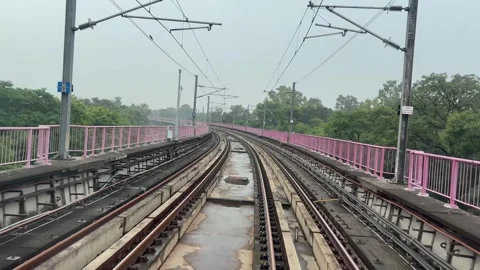 The view from the last coach of a driverless metro train Stock Footage 343196315