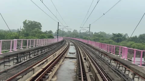 The view from the last coach of a driverless metro train Stock Footage 343196318