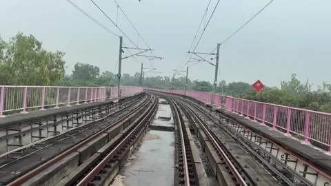 The view from the last coach of a driverless metro train Stock Footage 343196330