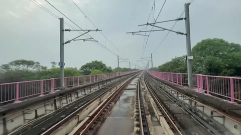 The view from the last coach of a driverless metro train Stock Footage 343196357