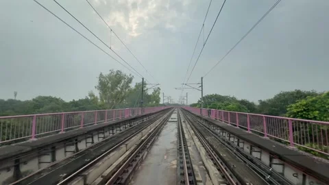 The view from the last coach of a driverless metro train Stock Footage 343196394