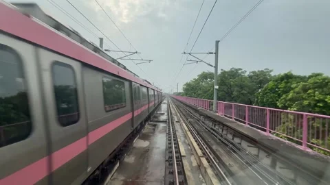 The view from the last coach of a driverless metro train Stock Footage 343196410