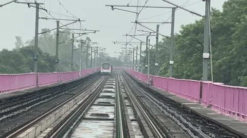 The view from the last coach of a driverless metro train Stock Footage 343196411