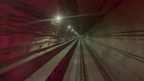 The view from the last coach of a driverless metro train Stock Footage 343196454
