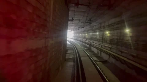 The view from the last coach of a driverless metro train Stock Footage 343196480