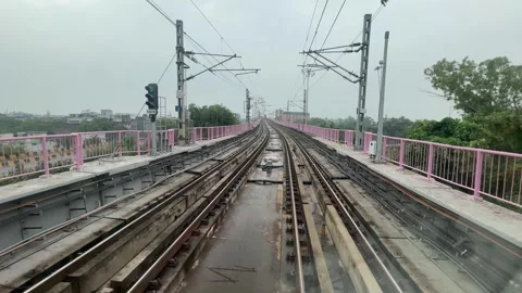 The view from the last coach of a driverless metro train Stock Footage 343196989